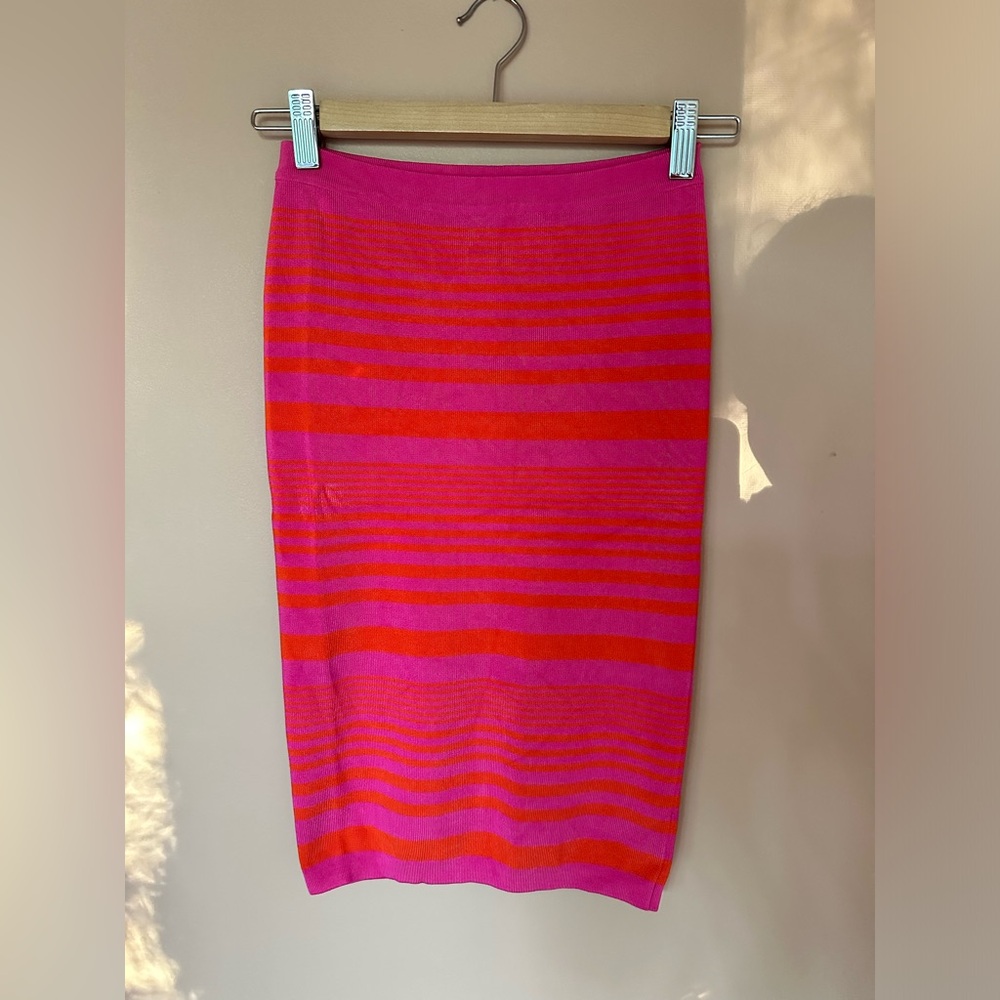 bebe Y2K skin tight pencil skirt - orange pink stripe - size xs/small
